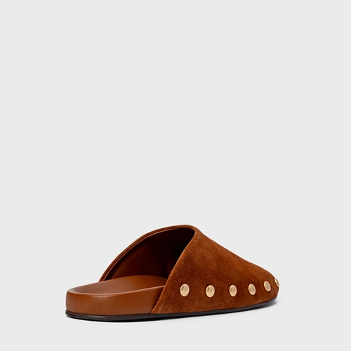 Mule Clog Statement Studs Couro Suede Marrom Ferrugem
