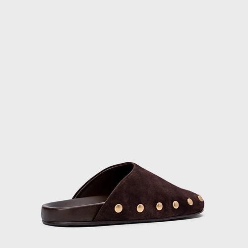 Mule Clog Statement Studs Couro Suede Marrom Ganache