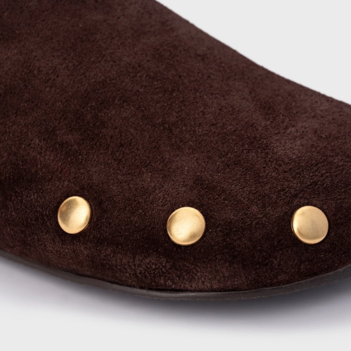 Mule Clog Statement Studs Couro Suede Marrom Ganache