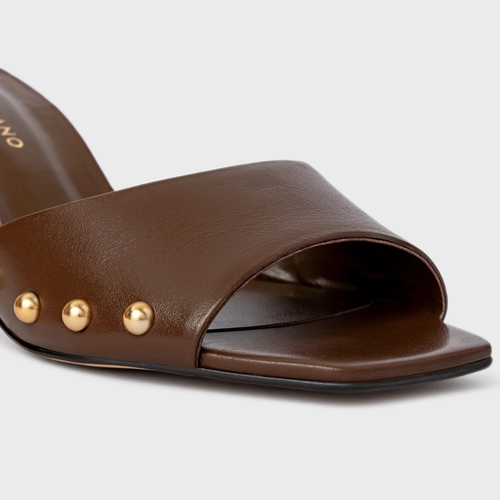 Open Mule Statement Studs Salto Fino Couro Marrom Brownie