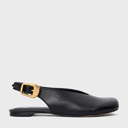 Sapatilha Slingback Buckle Couro Preto