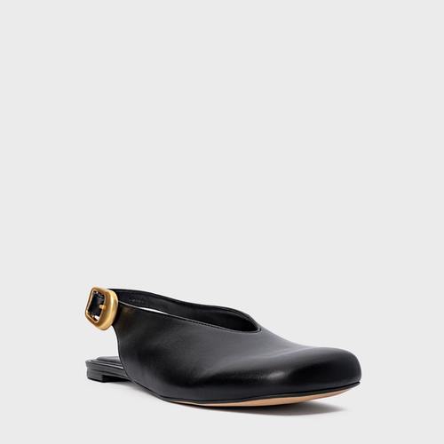 Sapatilha Slingback Buckle Couro Preto