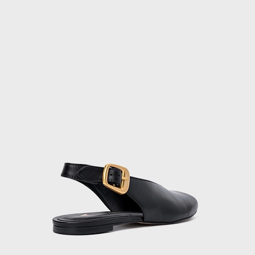 Sapatilha Slingback Buckle Couro Preto