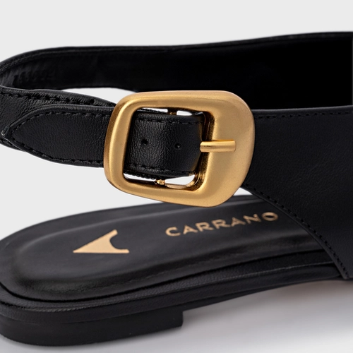 Sapatilha Slingback Buckle Couro Preto