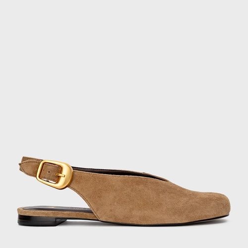 Sapatilha Slingback Buckle Couro Suede Bege Almond