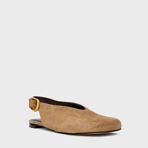 Sapatilha Slingback Buckle Couro Suede Bege Almond