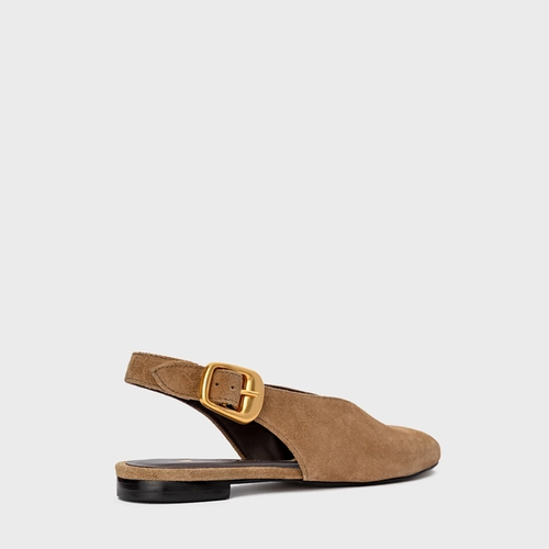 Sapatilha Slingback Buckle Couro Suede Bege Almond