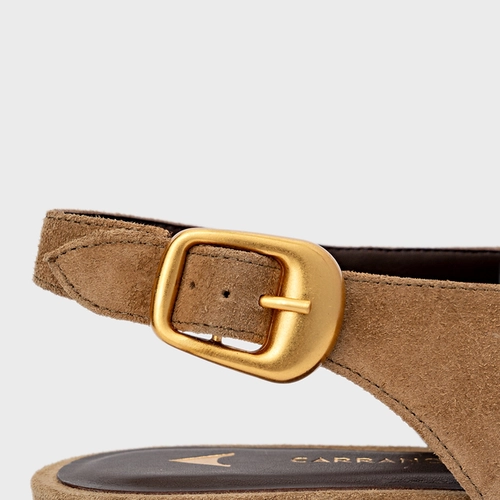 Sapatilha Slingback Buckle Couro Suede Bege Almond