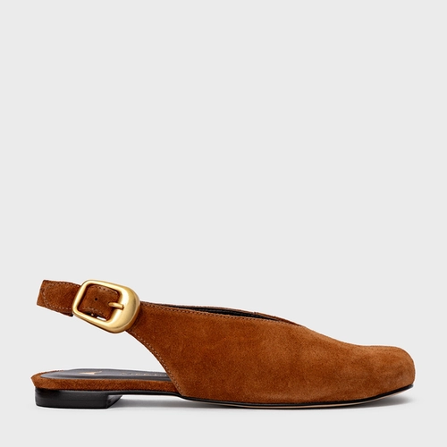 Sapatilha Slingback Buckle Couro Suede Marrom Ferrugem