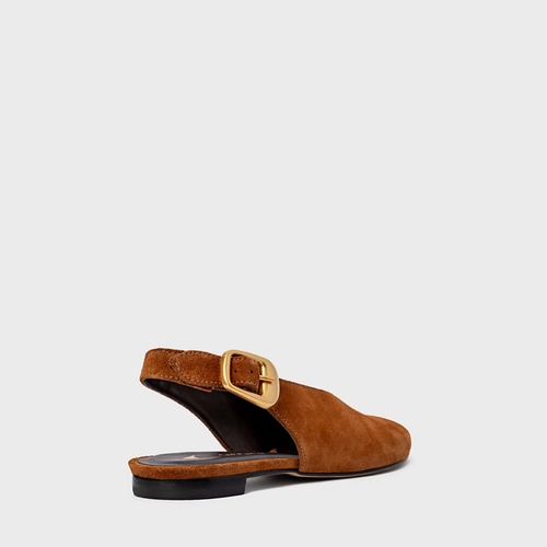 Sapatilha Slingback Buckle Couro Suede Marrom Ferrugem