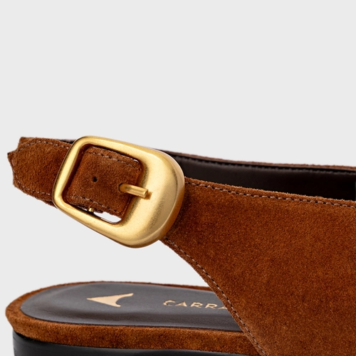 Sapatilha Slingback Buckle Couro Suede Marrom Ferrugem