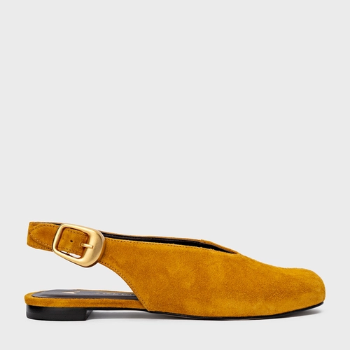 Sapatilha Slingback Buckle Couro Suede Amarelo Curcuma