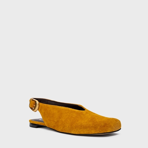 Sapatilha Slingback Buckle Couro Suede Amarelo Curcuma