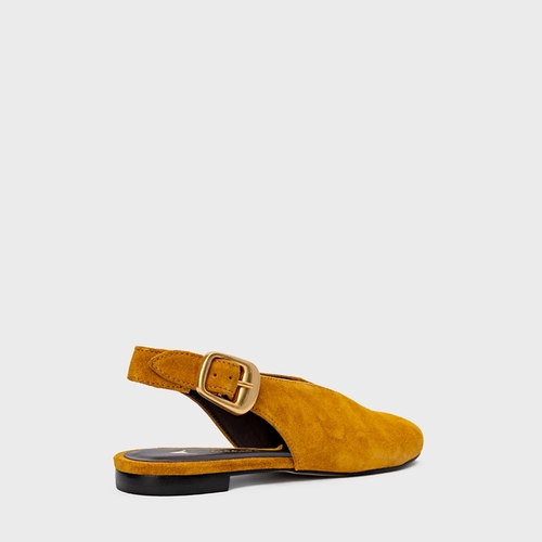 Sapatilha Slingback Buckle Couro Suede Amarelo Curcuma