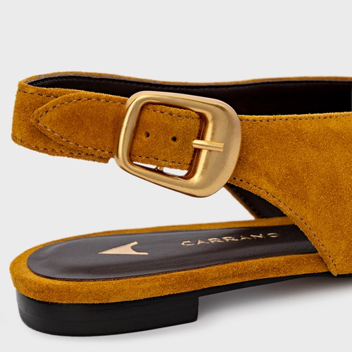 Sapatilha Slingback Buckle Couro Suede Amarelo Curcuma