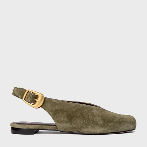 Sapatilha Slingback Buckle Couro Suede Verde Army Green