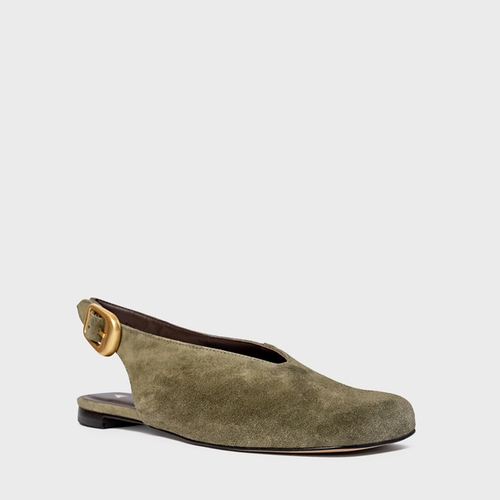 Sapatilha Slingback Buckle Couro Suede Verde Army Green