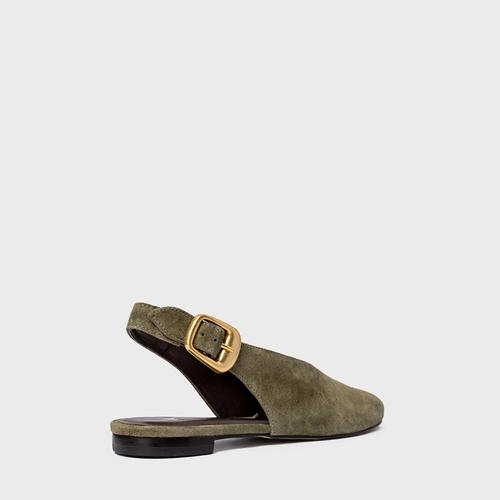 Sapatilha Slingback Buckle Couro Suede Verde Army Green