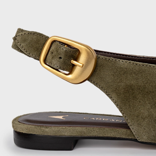 Sapatilha Slingback Buckle Couro Suede Verde Army Green
