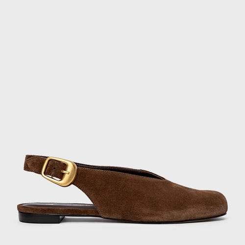 Sapatilha Slingback Buckle Couro Suede Marrom Brownie