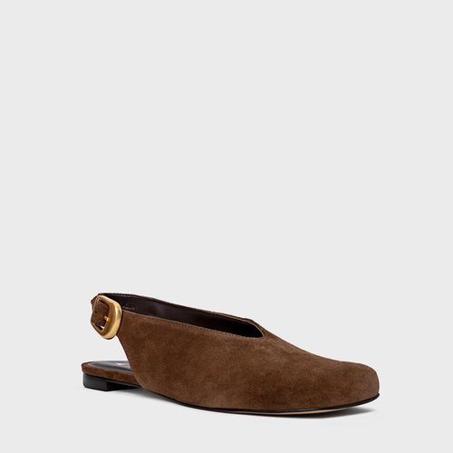 Sapatilha Slingback Buckle Couro Suede Marrom Brownie