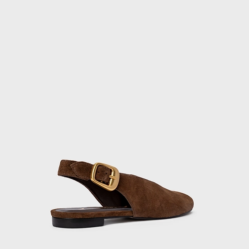 Sapatilha Slingback Buckle Couro Suede Marrom Brownie