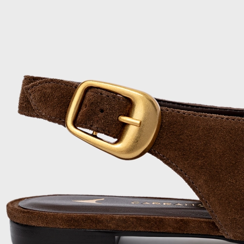 Sapatilha Slingback Buckle Couro Suede Marrom Brownie