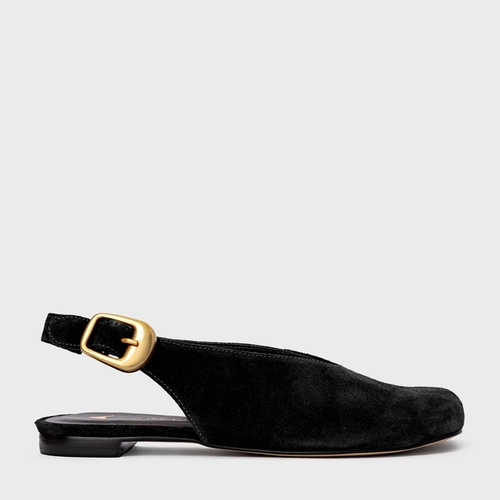 Sapatilha Slingback Buckle Couro Suede Preto