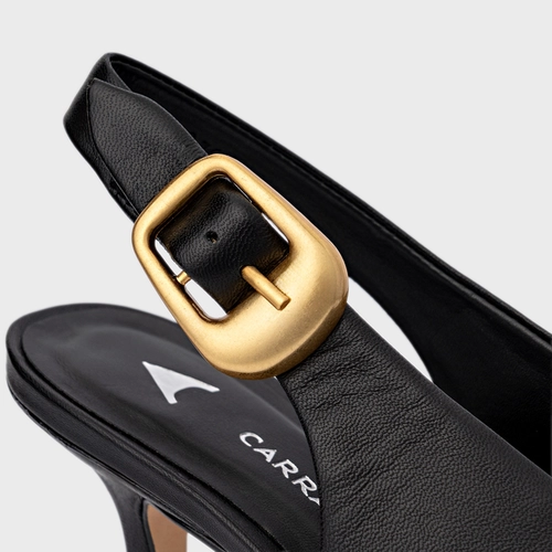Scarpin Slingback Buckle Salto Fino Couro Preto