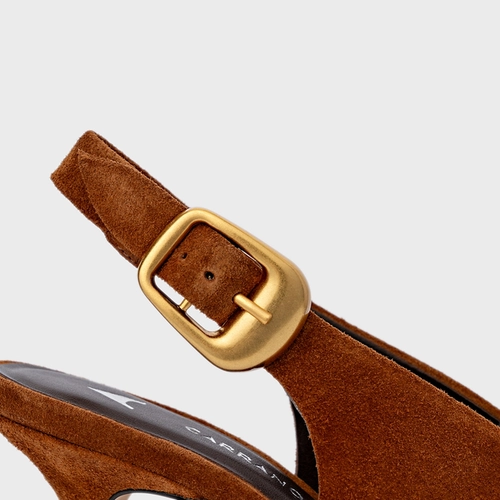 Scarpin Slingback Buckle Salto Fino Couro Suede Marrom Ferrugem