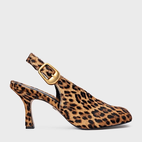 Scarpin Slingback Buckle Salto Fino Pelo Animal Print Honey