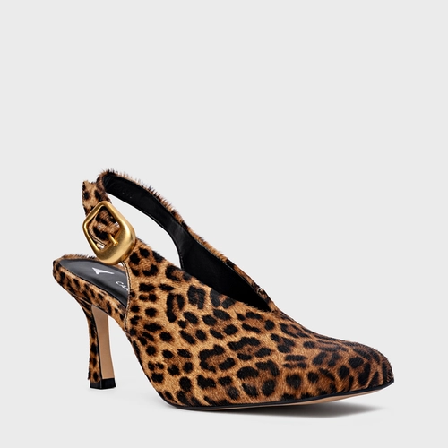 Scarpin Slingback Buckle Salto Fino Pelo Animal Print Honey