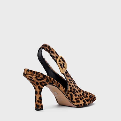 Scarpin Slingback Buckle Salto Fino Pelo Animal Print Honey
