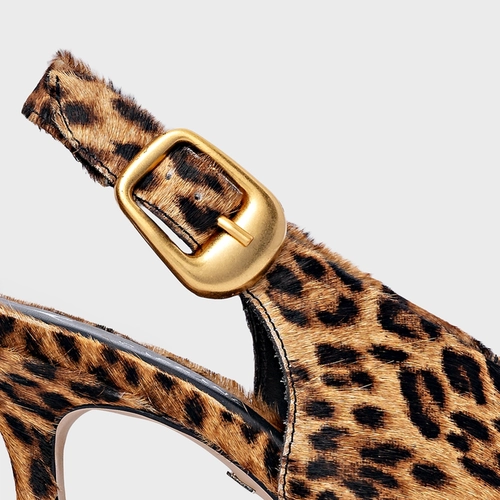 Scarpin Slingback Buckle Salto Fino Pelo Animal Print Honey