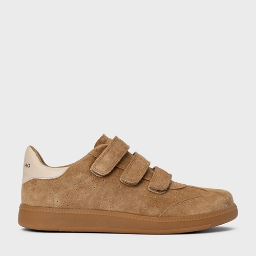 Tênis Velcro Couro Suede Bege Almond