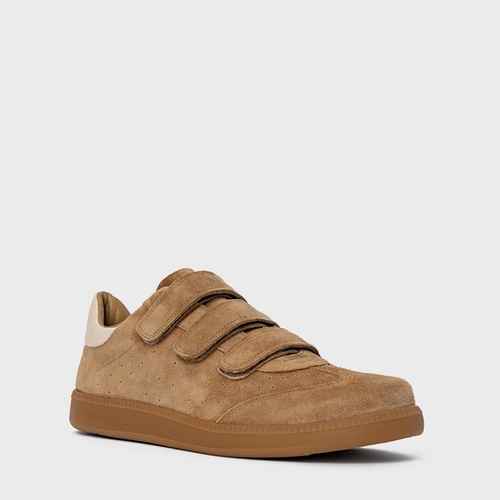 Tênis Velcro Couro Suede Bege Almond