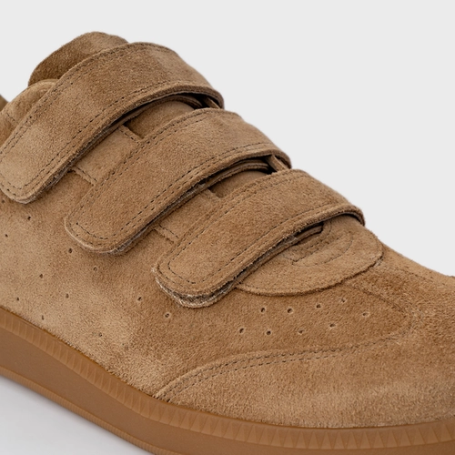 Tênis Velcro Couro Suede Bege Almond