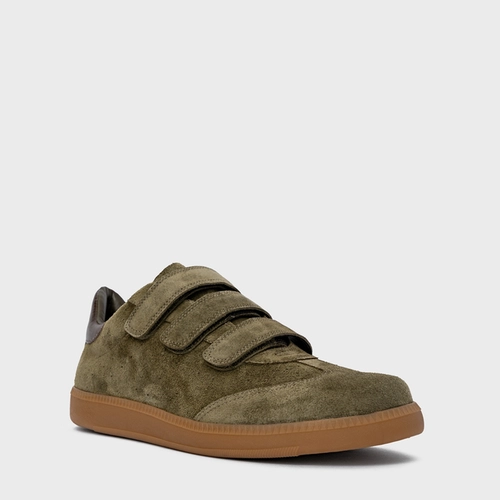 Tênis Velcro Couro Suede Verde Army Green