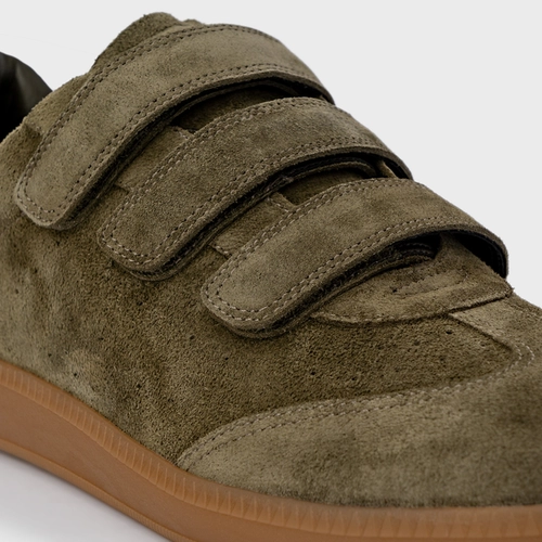 Tênis Velcro Couro Suede Verde Army Green