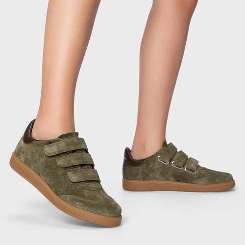 Tênis Velcro Couro Suede Verde Army Green