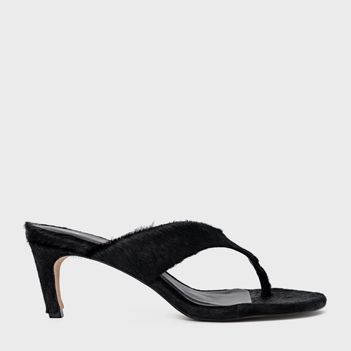 Open Mule Thong Timeless Salto Fino Pelo Preto
