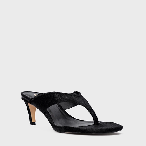 Open Mule Thong Timeless Salto Fino Pelo Preto