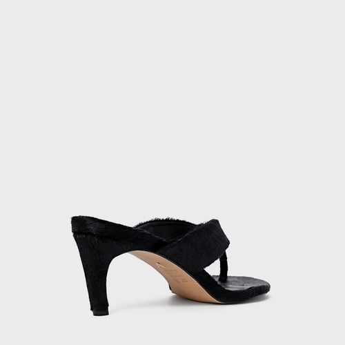 Open Mule Thong Timeless Salto Fino Pelo Preto