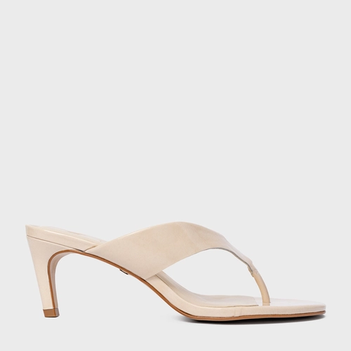 Open Mule Thong Timeless Salto Fino Couro Verniz Off White Cotton