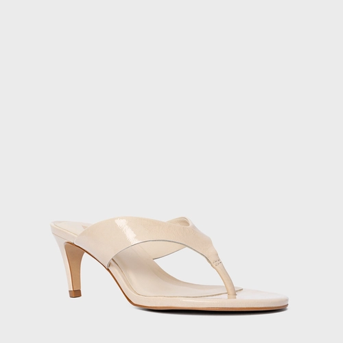 Open Mule Thong Timeless Salto Fino Couro Verniz Off White Cotton