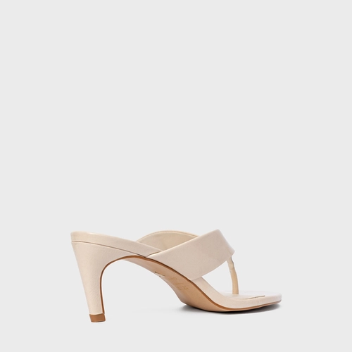 Open Mule Thong Timeless Salto Fino Couro Verniz Off White Cotton