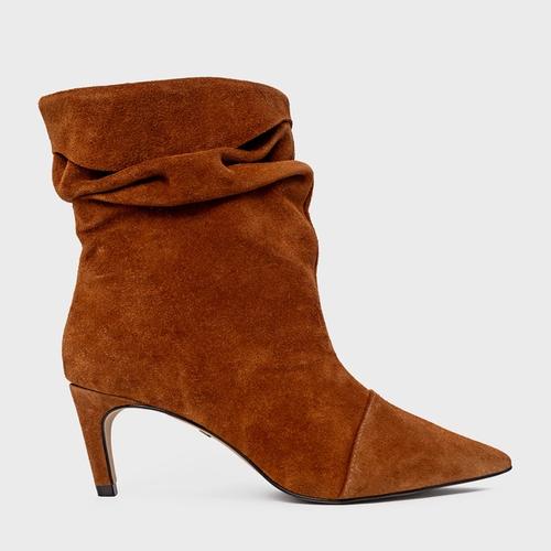 Bota Slouchy Timeless Salto Fino Couro Suede Marrom Ferrugem