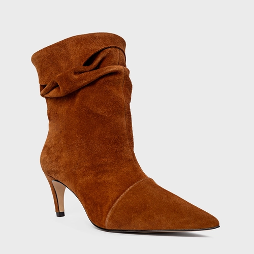 Bota Slouchy Timeless Salto Fino Couro Suede Marrom Ferrugem