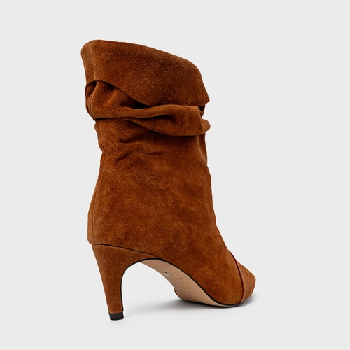 Bota Slouchy Timeless Salto Fino Couro Suede Marrom Ferrugem