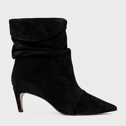 Bota Slouchy Timeless Salto Fino Couro Suede Preto